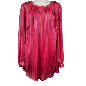 Lane Bryant Blouse Top Long Sleeve Sheer Metallic Thread Relaxed Raspberry 16